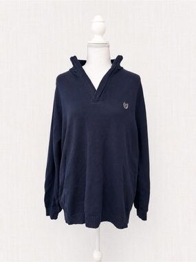 Chaps Navy V-Neck Crest Pullover Sweater